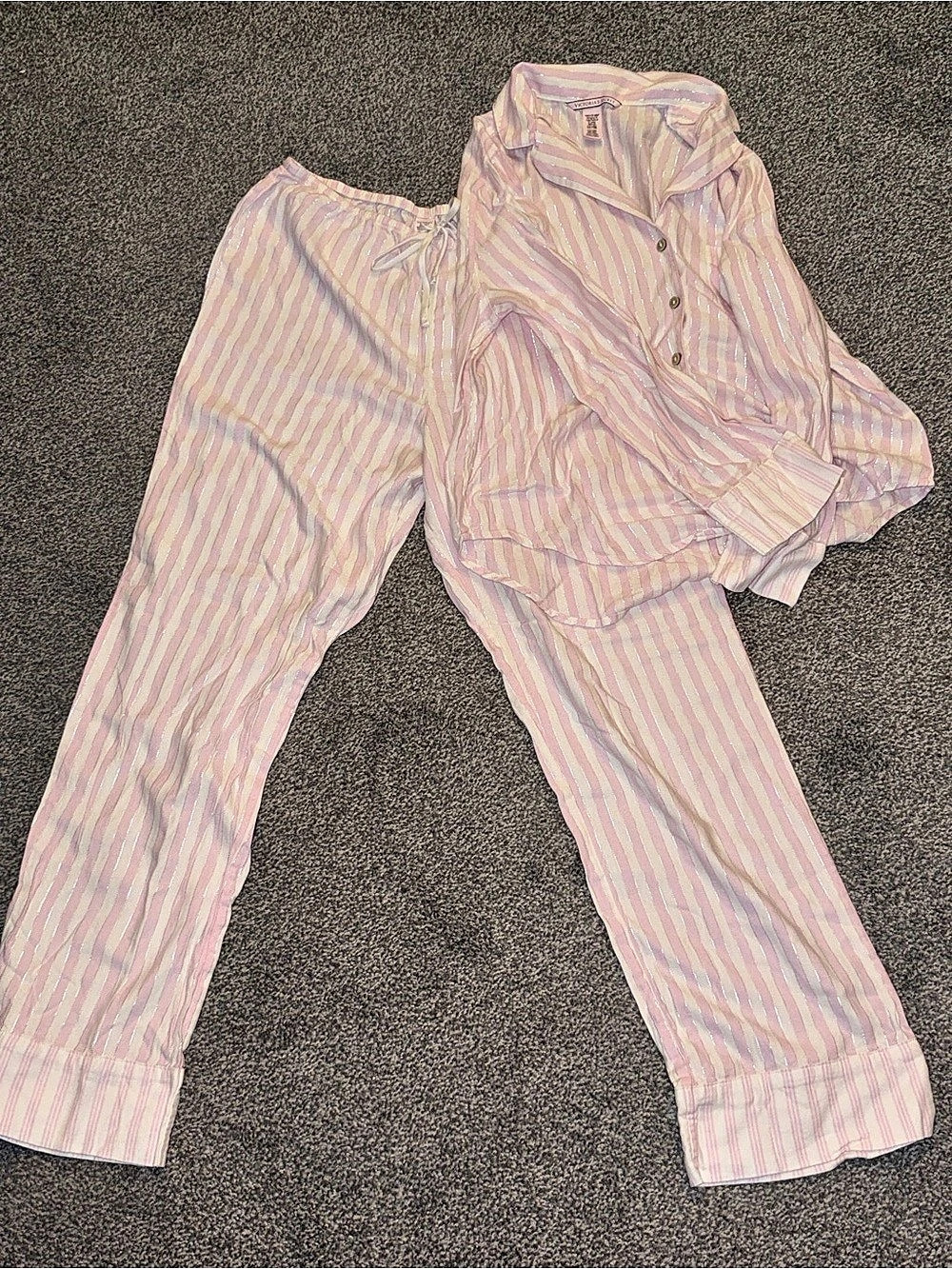 Victoria's Secret Signature Satin Long Pajama Set Pink & White